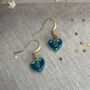 Small Green Blue Turquoise Ceramic Heart Earrings, thumbnail 4 of 10