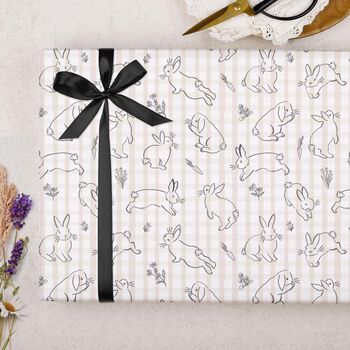 Three Sheets Of Beige Gingham Bunny Wrapping Paper, 2 of 2