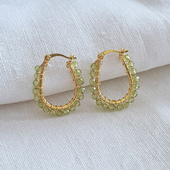 Peridot And Gold Wire Wrapped Hoop Earrings, 5 of 6