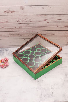 Green Wooden Handcrafted16 Round Compartments Spice Box, 5 of 5