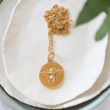 Gold Basking Bee Coin Necklace, 5 of 9