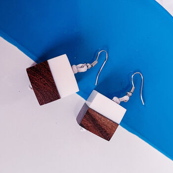 Colour Block Wooden Cube Earrings, 4 of 4