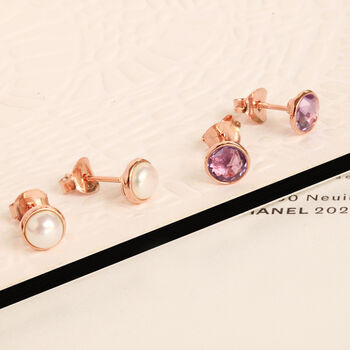 Gemstone Stud Earrings In Rose Gold Vermeil Plated, 2 of 12