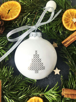 Minimalist White Christmas Bauble With Tree, 4 of 6