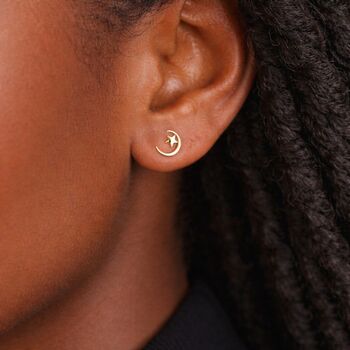 Gold Plated Sterling Silver Moon And Star Stud Earrings – 6mm, 4 of 5