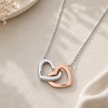 Personalise Mother And Daughter Twin Heart Necklace Engraved Name, 3 of 10
