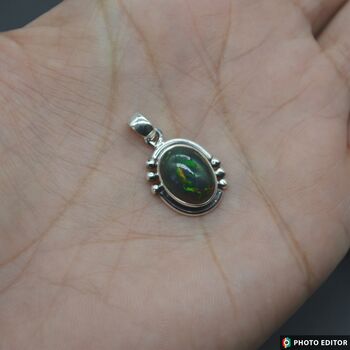 Black Fire Opal Pendant Necklace: Sterling Silver Chain, 11 of 11