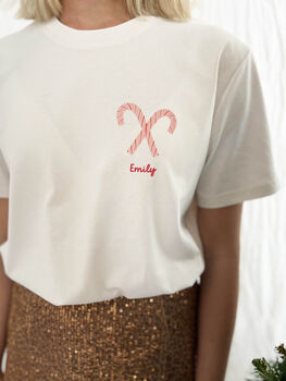 Candy Cane Personalised T Shirt | Cream, 2 of 4