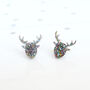 Laser Cut Rainbow Glitter Reindeer Earrings Studs, thumbnail 1 of 7