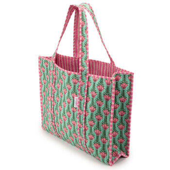 Serendipity Cotton Quilted Tote Bag Lt. Green Lotus, 3 of 4
