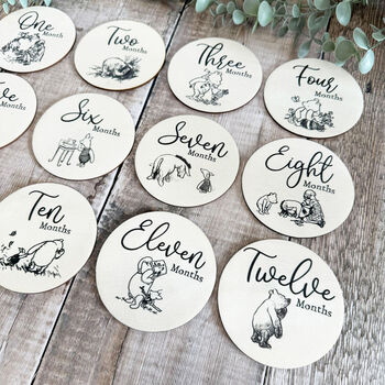 Pooh Bear Wooden Baby Milestone Discs Set Baby Gift, 2 of 9