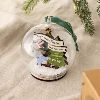 Festive Rabbit Personalised First Christmas Bauble, 3 of 4