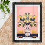 Zesty Lemon Branch Still Life On Peachy Pink Art Print, thumbnail 1 of 4