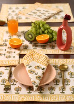 Yellow Block Print Table Mat And Napkin Set Of Two, 2 of 3