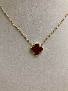Gold Plated Maroon Gold Single Clover Necklace, 5 of 7