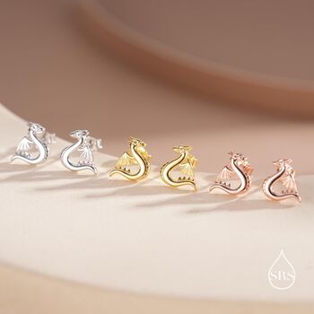Sterling Silver Extra Small Cute Dragon Stud Earrings, 6 of 12
