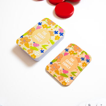 Personalised Retro Floral Peach Playing Cards In A Tin, 2 of 8