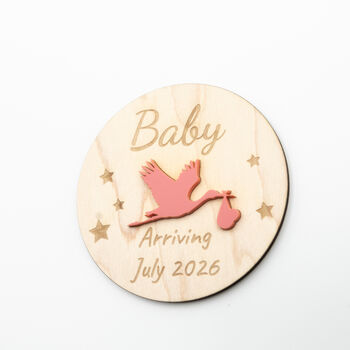 Modern Maple Acrylic Pregnancy Announcement Stork Sign, 3 of 12