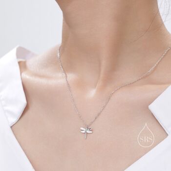 Sterling Silver Tiny Dragonfly Pendant Necklace, 6 of 12