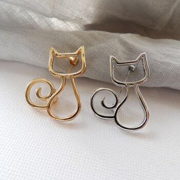 Gold Or Silver Cat Outline Lapel Brooch, 3 of 8