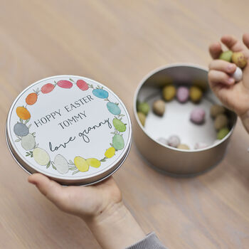 Personalised Egg Wreath Easter Eggs Round Tin, 2 of 2
