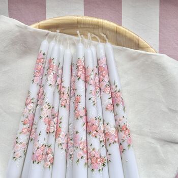 Hand Painted Blush Pink Peony Garland Taper Candles, 2 of 6