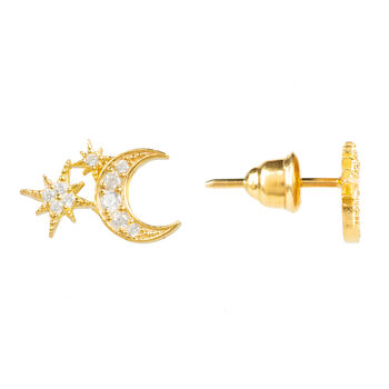 Moon And Starburst Stud Plated Silver Earrings, 3 of 7
