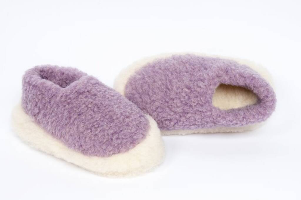 100% Siberian Wool Slippers In Lilac, 1 of 2