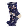 Women's Bamboo Socks Barn Owls Navy Blue, thumbnail 1 of 4