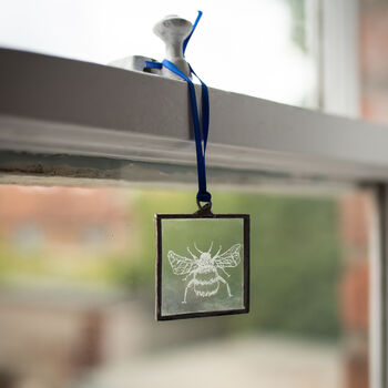 Bee Engraved Glass Hanging Decoration, 7 of 8