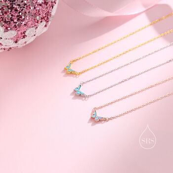 Sterling Silver Extra Tiny Opal Butterfly Necklace, 7 of 12