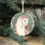 Barn Owl Wooden Christmas Bauble Hanging Decoration, thumbnail 1 of 5
