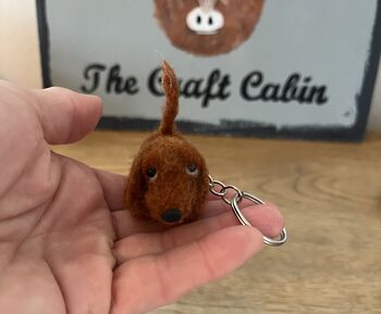Needle Felted Handmade Tiny Dachshund Keyring/Black And Tan/Chocolate And Tan/Red, 11 of 12