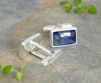 12ct Midnight Blue Sapphire Cufflinks In Sterling Silver, 2 of 2
