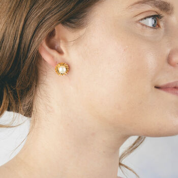 Sunflower Stud Earrings With Pearls, 3 of 10