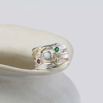 White Fire Opal, Emerald, And Pink Tourmaline Ring, 3 of 7