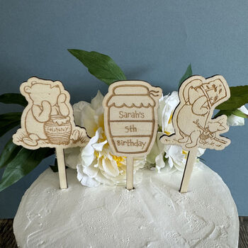 Personalised Pooh Bear Cake Toppers Set Of Three, 4 of 5