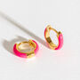 Hot Pink Enamel 14k Gold Vermeil Plated Huggie Earrings, thumbnail 2 of 7