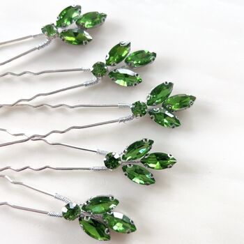 Peridot Green Crystal Hair Pin Set, 3 of 5