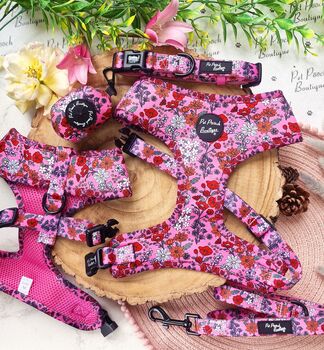 Berry Blossom Floral Dog Harness, 7 of 7