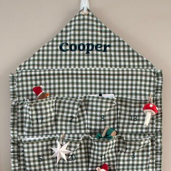 Personalised Green Gingham Ruffle Advent Calendar Embroidered, 2 of 12