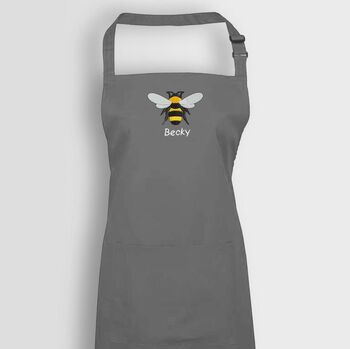 Personalised Embroidered Bee Apron In Grey, 4 of 5