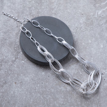 Silver Colour Multi Ring Linked Oval Hoop Necklace, 3 of 5