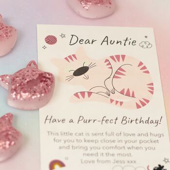 Personalised Purr Fect Birthday Resin Cat Pocket Hug In The Post, 4 of 5