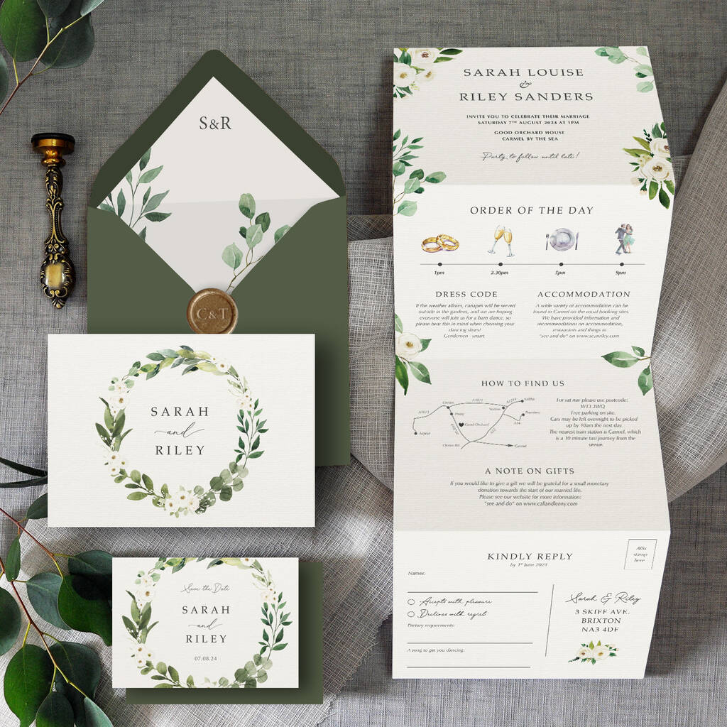 White Floral And Greenery Wedding Invitation, 1 of 6