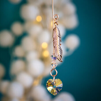 Rose Gold Feather And Crystal Heart Remembrance Christmas Hanger, 3 of 4