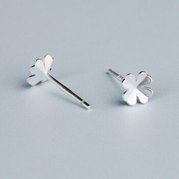 Sterling Silver Four Leaf Clover Stud Earrings, 2 of 5