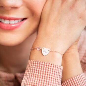 Chloe Heart And Heart Birthstone Personalised Bracelet, 3 of 11