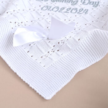 Personalised 100% Cotton Knitted Shawl For Christening, 2 of 9