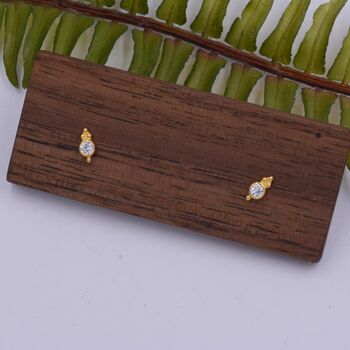 Sterling Silver Extra Tiny Cz Crystal With Dot Trio Stud Earrings, 6 of 12